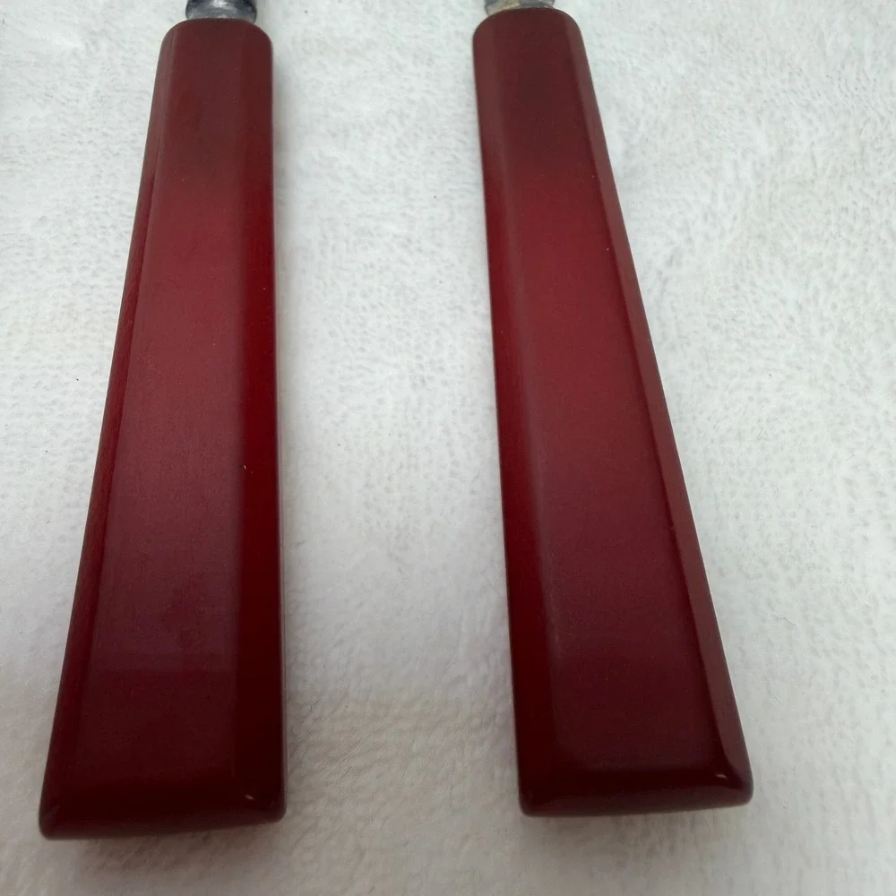 VTG Red Bakelite Handle Stainless Steel Spoons Set of 5 Mid-Century Art Deco